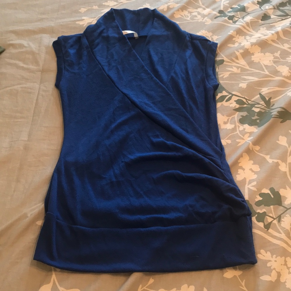 Blue faux wrap sweater